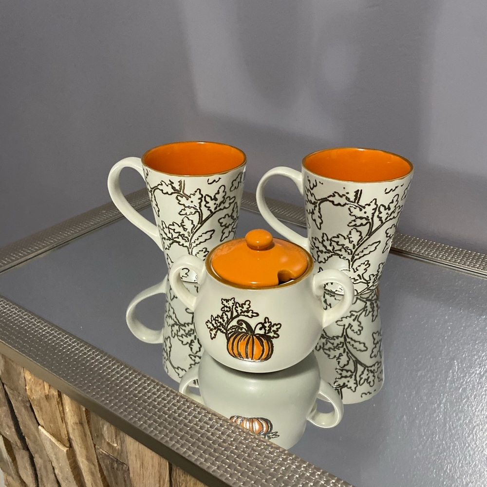 Fall Harvest Mugs and Sugar Bowl Set